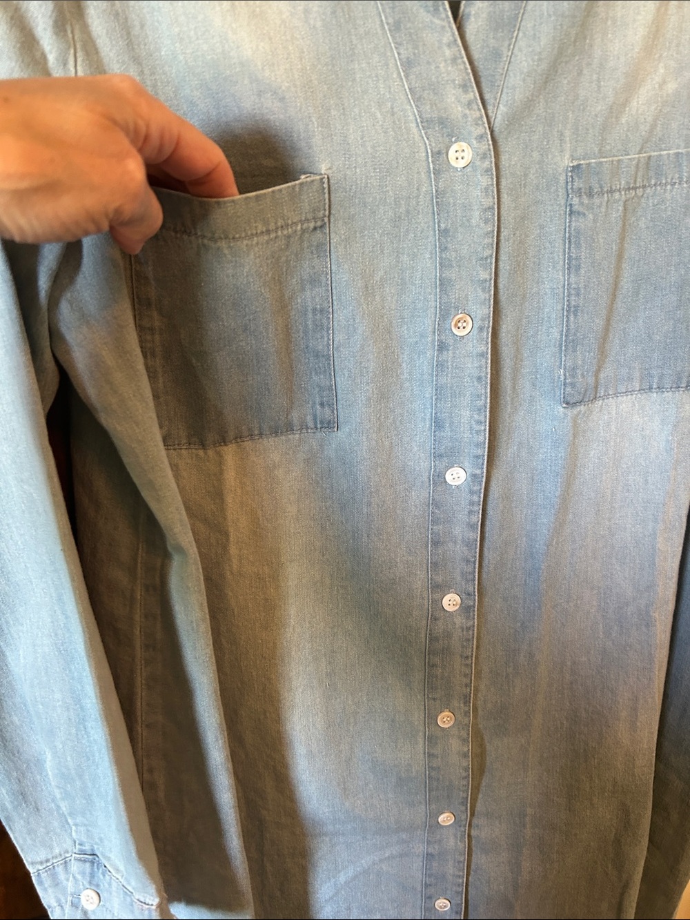 Light Wash Denim Tunic Shirt Dress - Blue - Picture 6 of 11